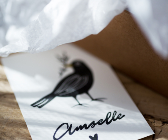 handgemachter Stempel, Amsel, Amselle