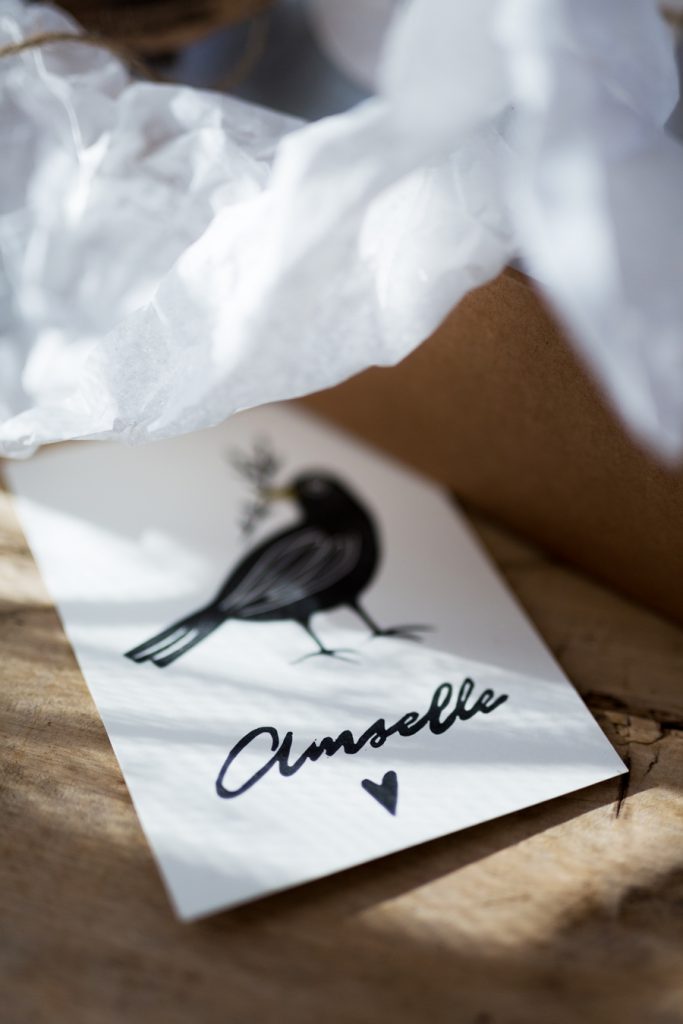 handgemachter Stempel, Amsel, Amselle